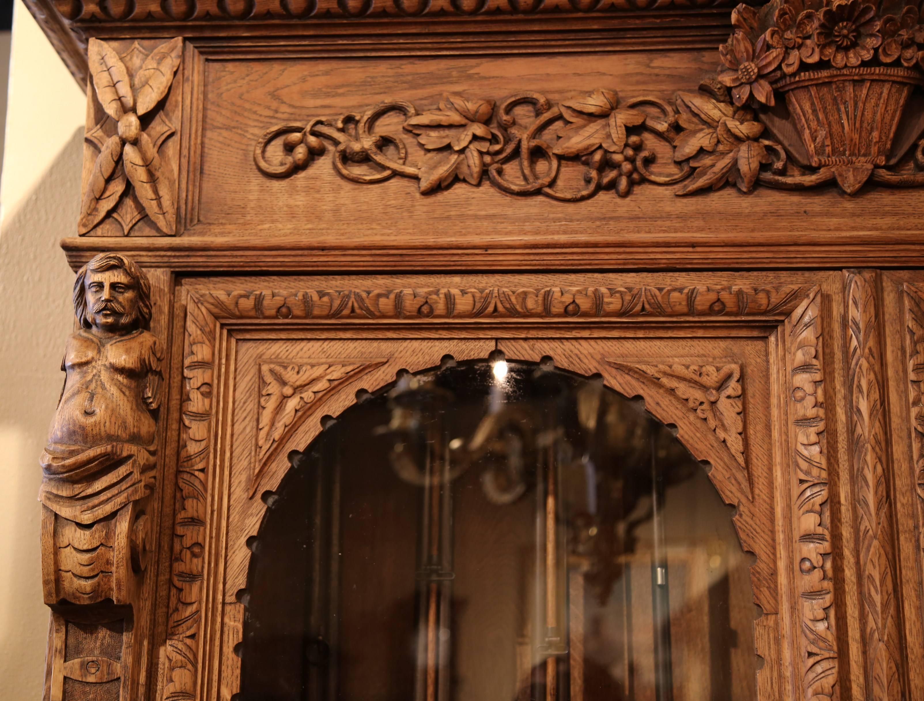 19th Century French Napoleon III Carved Light Oak Gun Cabinet 3