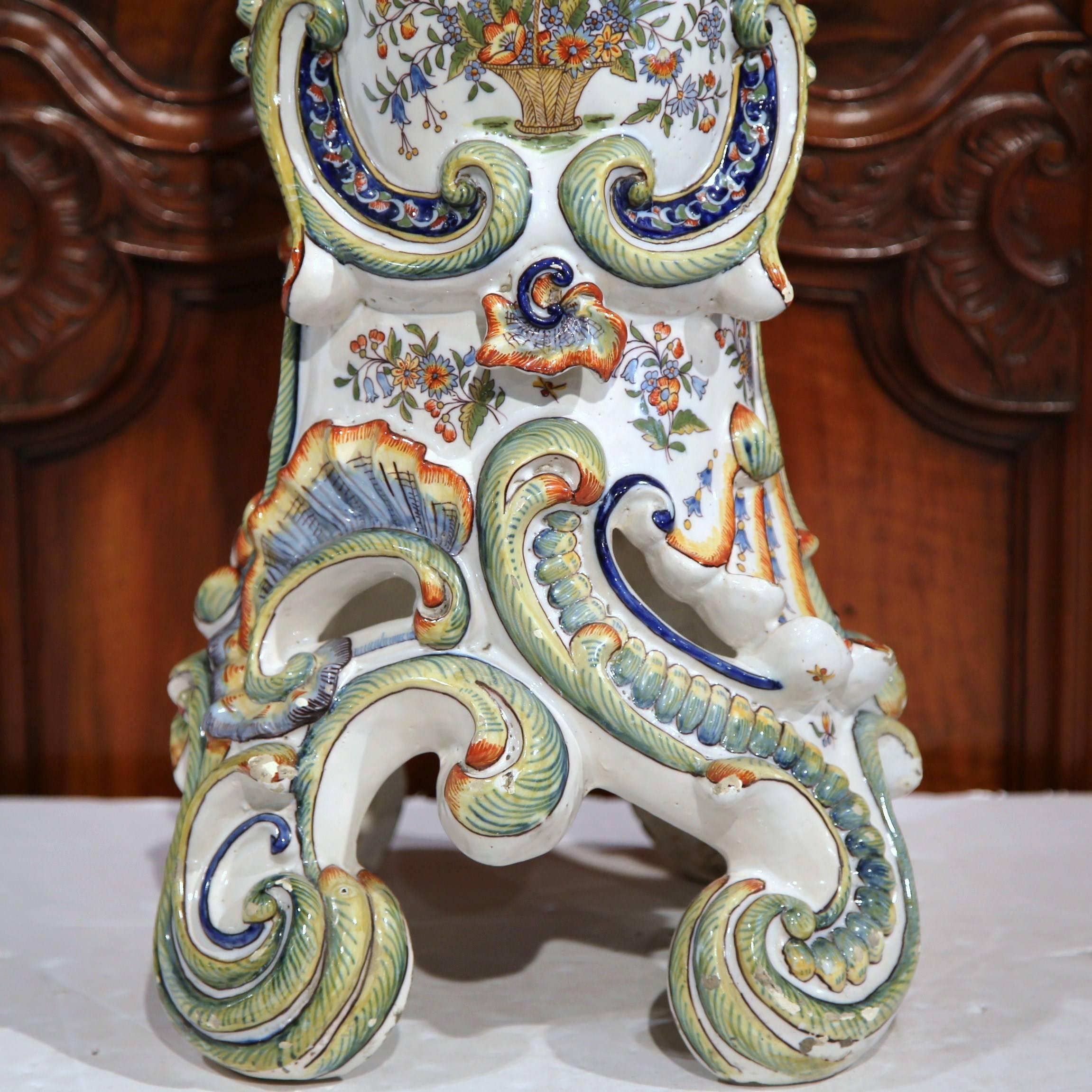 19th Century French Carved Hand Painted Faience Pedestal Table from Rouen 2