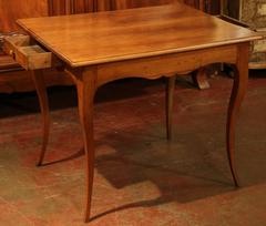 18th Century French Louis XV Carved Cherry Side Table with Drawer