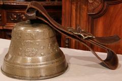 Large 19th Century French Bronze Cow Bell with Original Leather Strap and Buckle