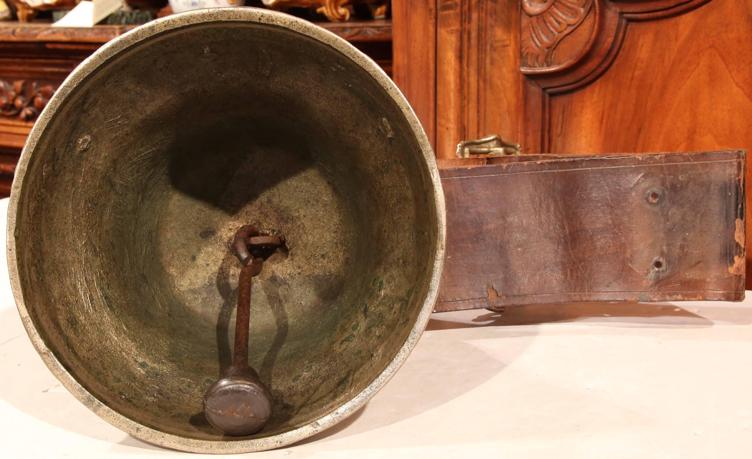 Large 19th Century French Bronze Cow Bell with Original Leather Strap and Buckle 2