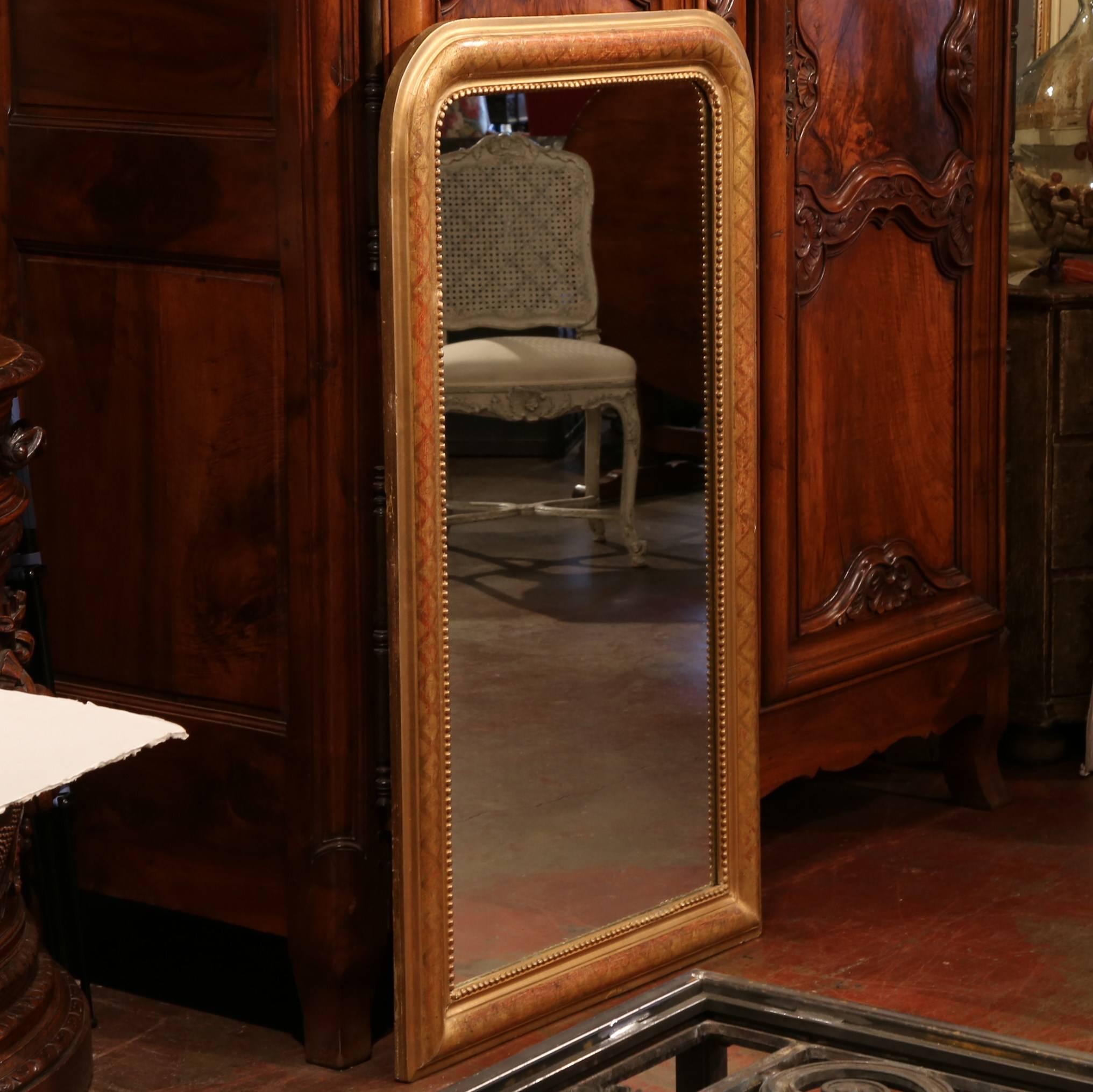 Hand-Carved 19th Century French Louis Philippe Goldleaf Mirror with Lattice Pattern Design