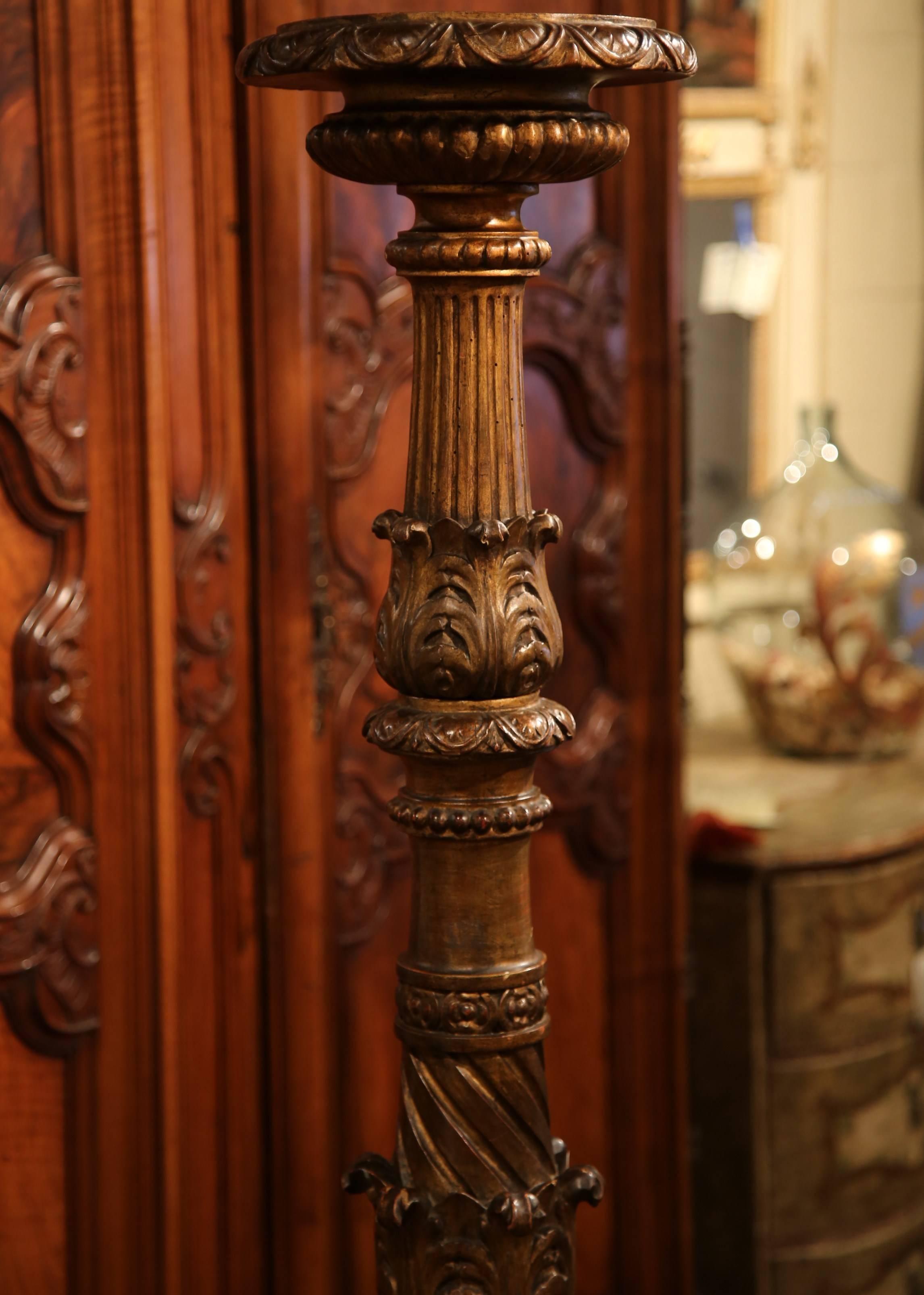 Tall 19th Century Italian Carved Giltwood Altar Candlestick 2