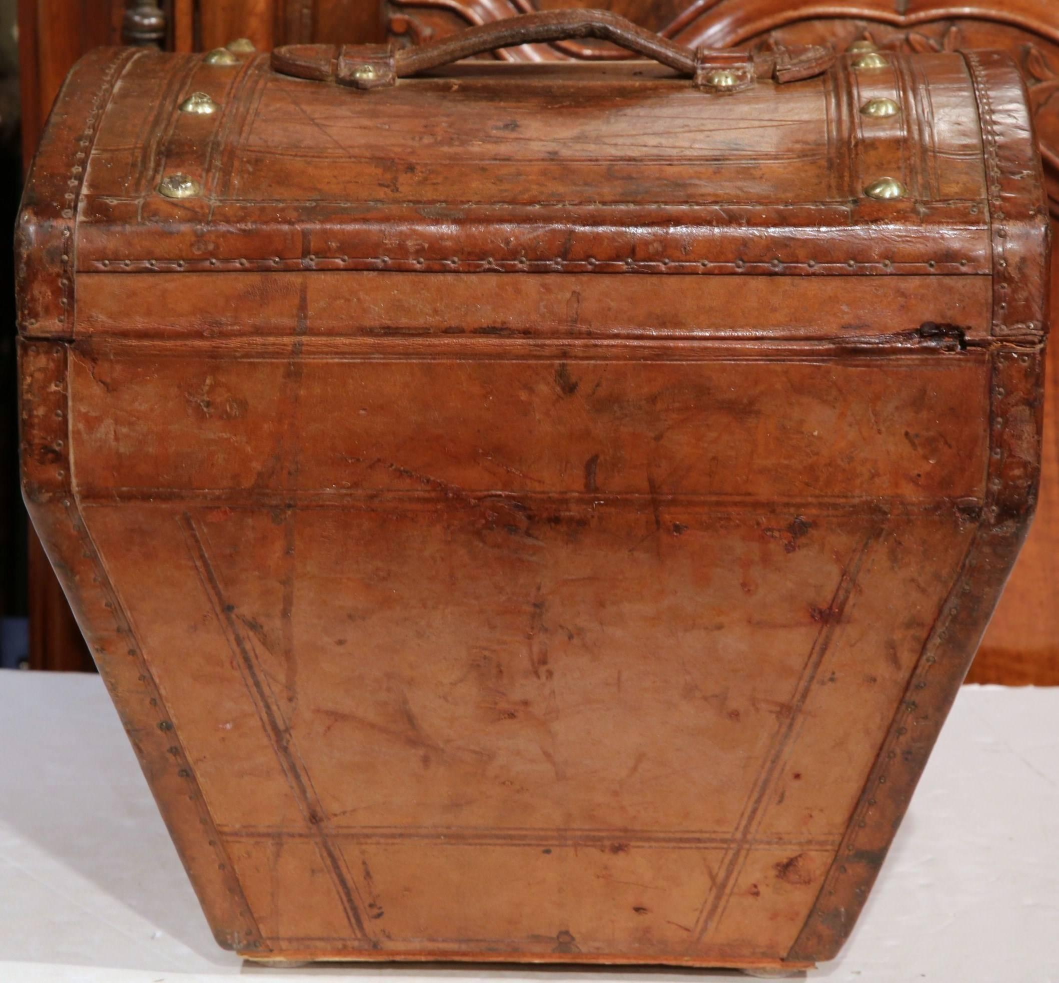 18th Century French Leather Travel Hatbox with Two Hats and Storybook of Owner 3