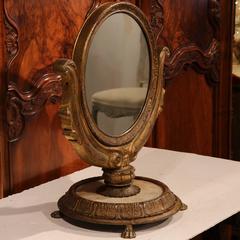 19th Century, French Empire Swivel and Tilt Makeup Mirror on Round Marble Base