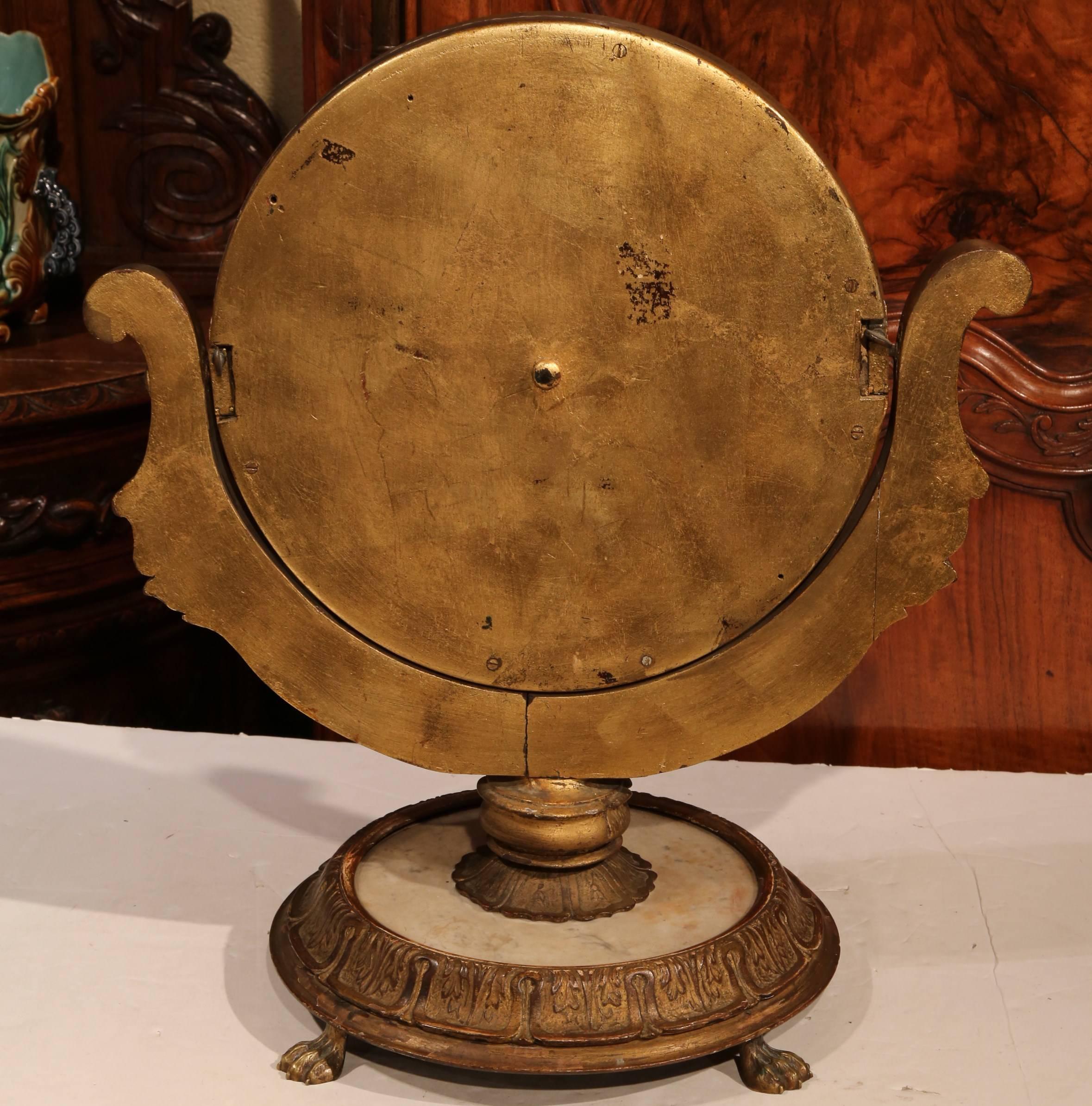 19th Century, French Empire Swivel and Tilt Makeup Mirror on Round Marble Base 2