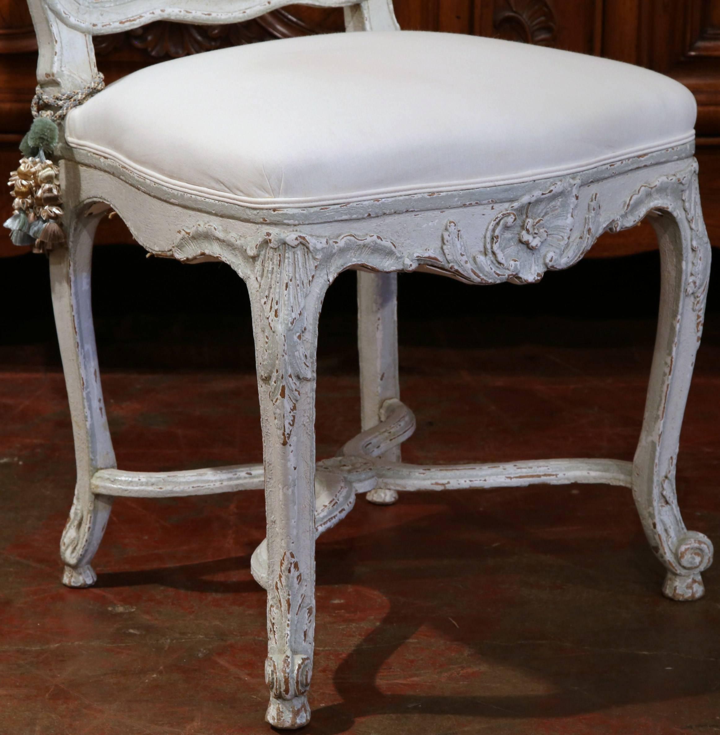 Pair of 19th Century French Louis XV Gray Painted Side Chairs with Cane Back In Excellent Condition In Dallas, TX