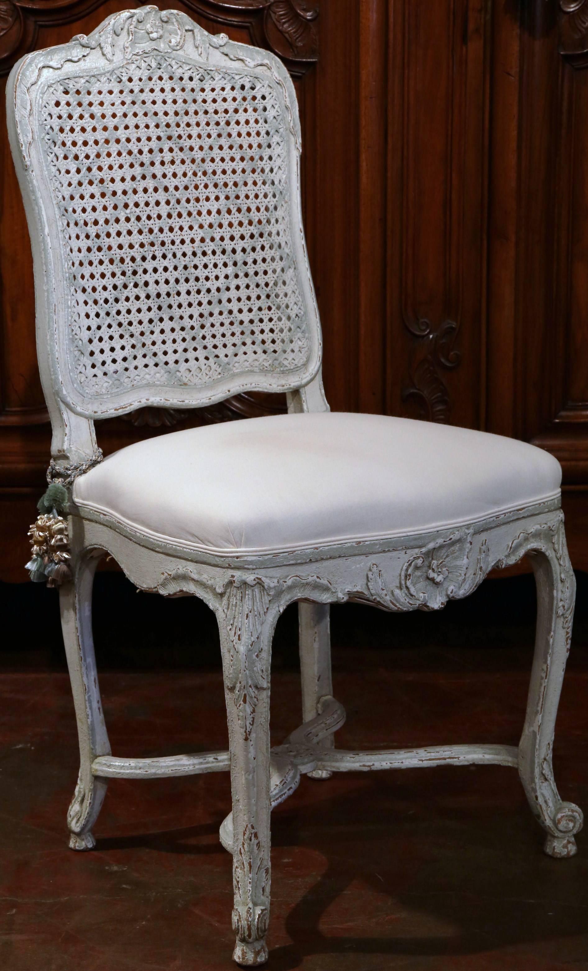 Pair of 19th Century French Louis XV Gray Painted Side Chairs with Cane Back 7