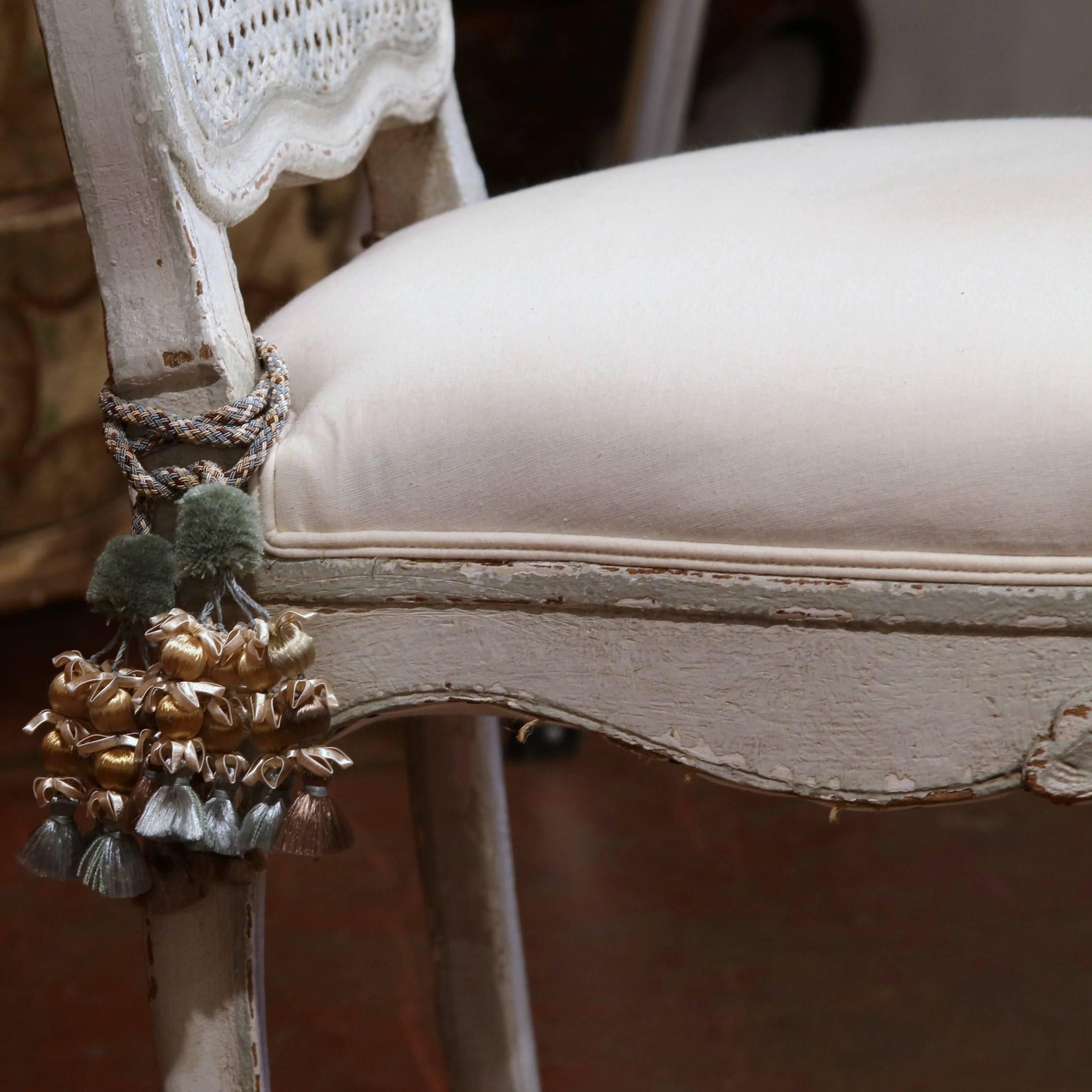 Pair of 19th Century French Louis XV Gray Painted Side Chairs with Cane Back 3