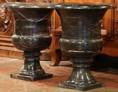 Large Pair of 19th Century Italian Black Marble Medici Vases