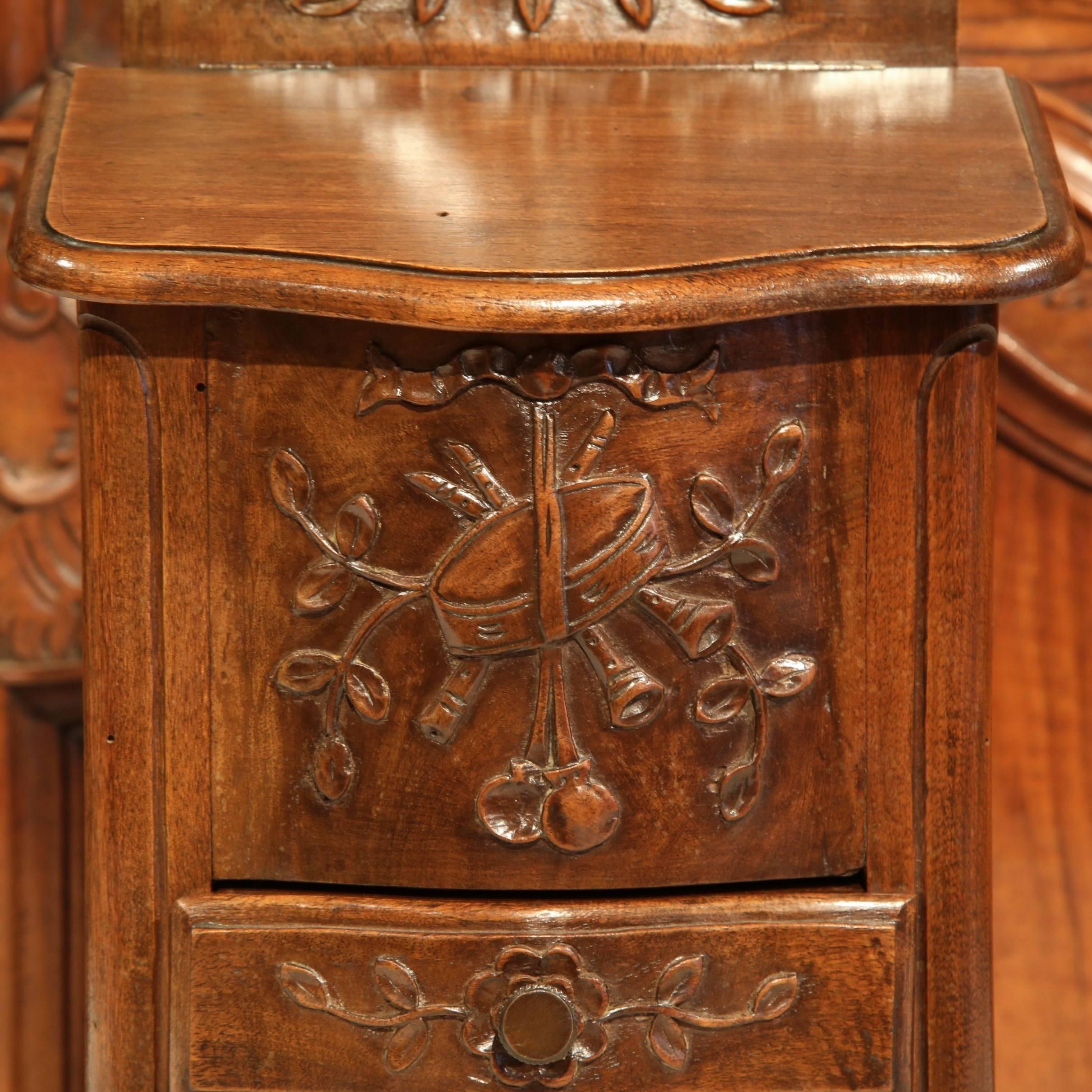 Hand-Carved Early 20th Century French Carved Walnut Salt Box from Provence