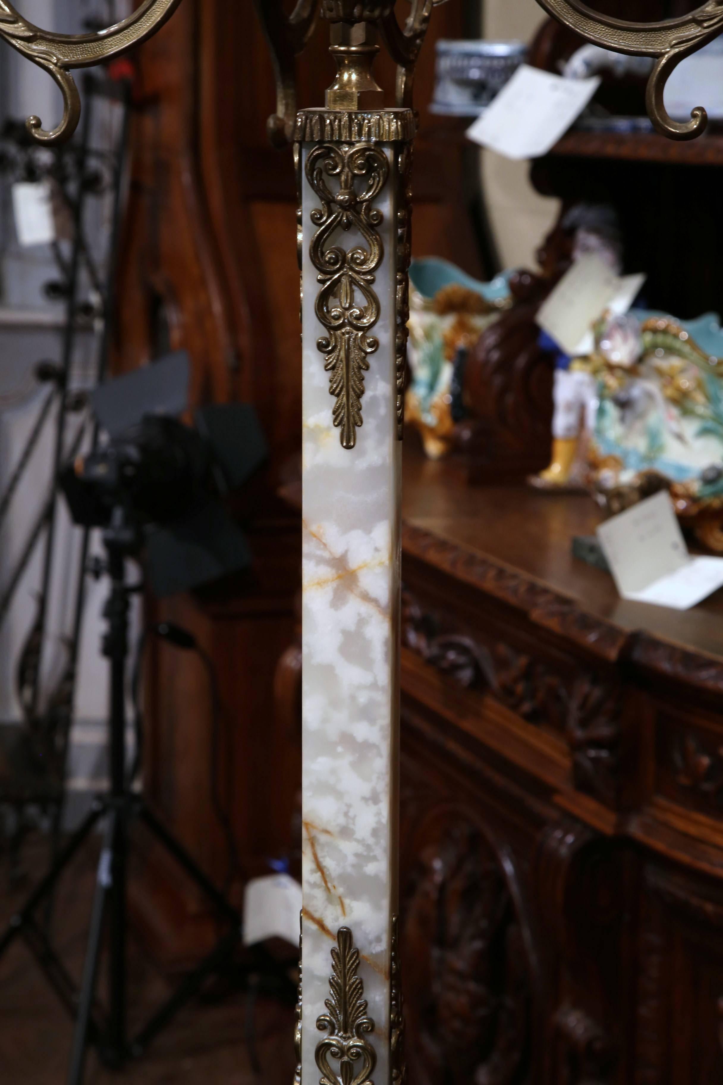 Louis XVI Mid-Century Free Standing Ornate Onyx and Brass Coat Stand