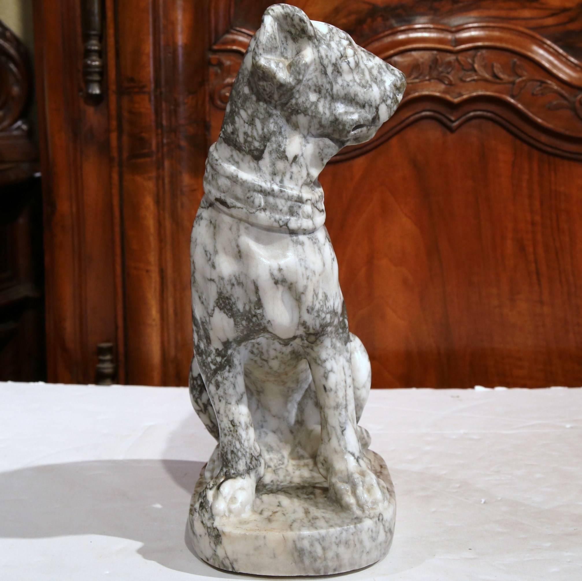 19th Century French Carved Grey and White Marble Dog Sculpture 1