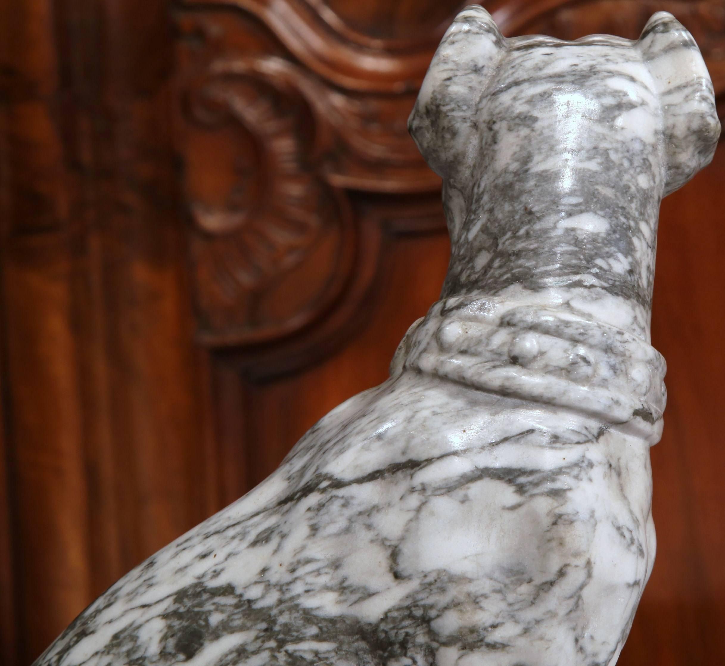 19th Century French Carved Grey and White Marble Dog Sculpture 4