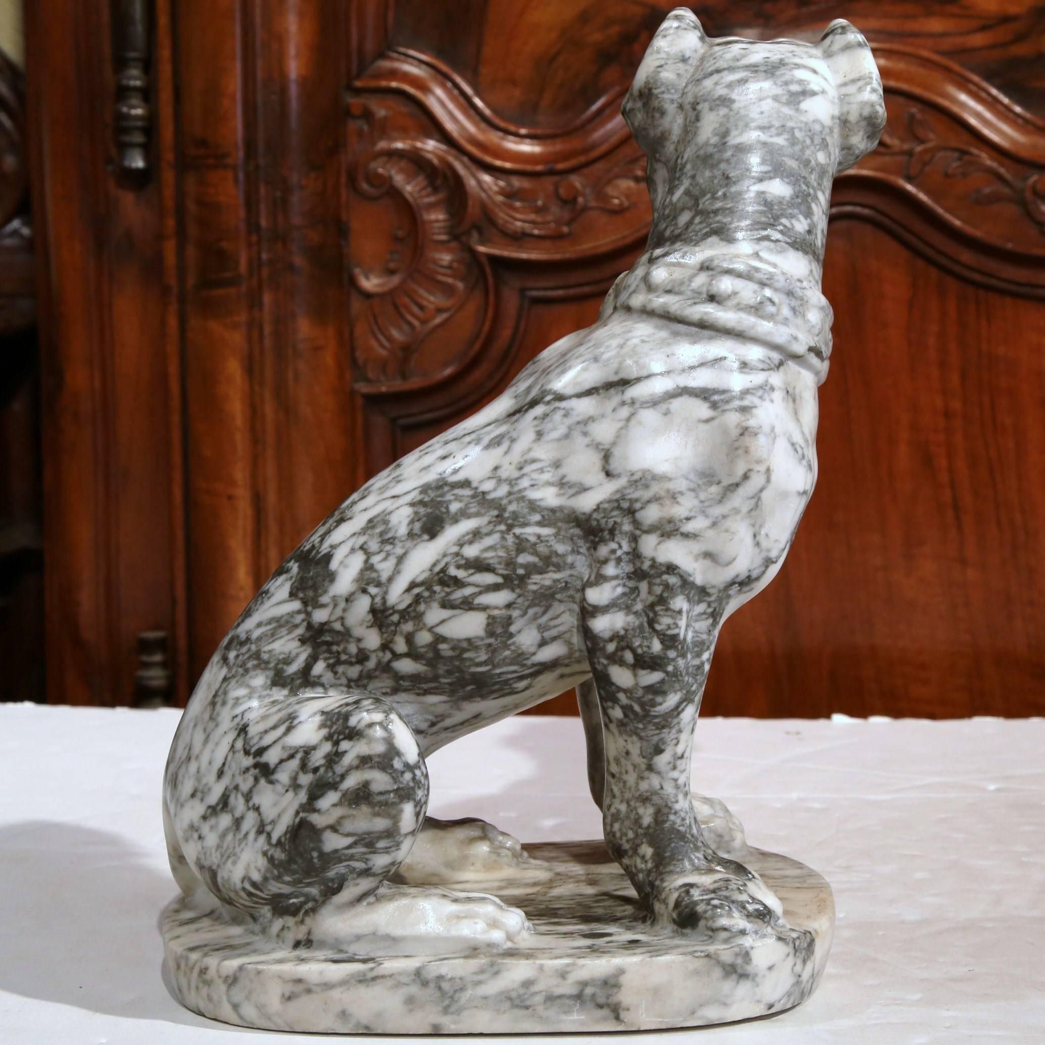 19th Century French Carved Grey and White Marble Dog Sculpture 3
