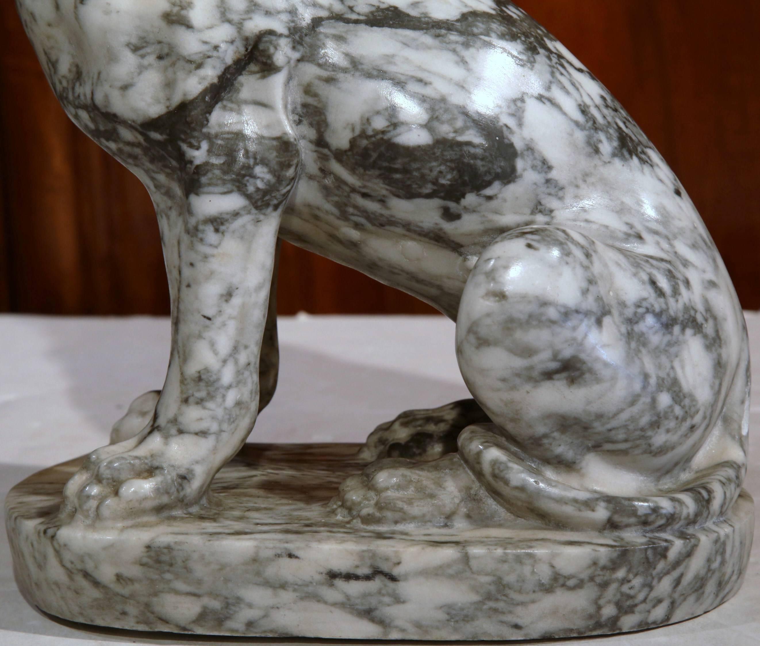 19th Century French Carved Grey and White Marble Dog Sculpture 5