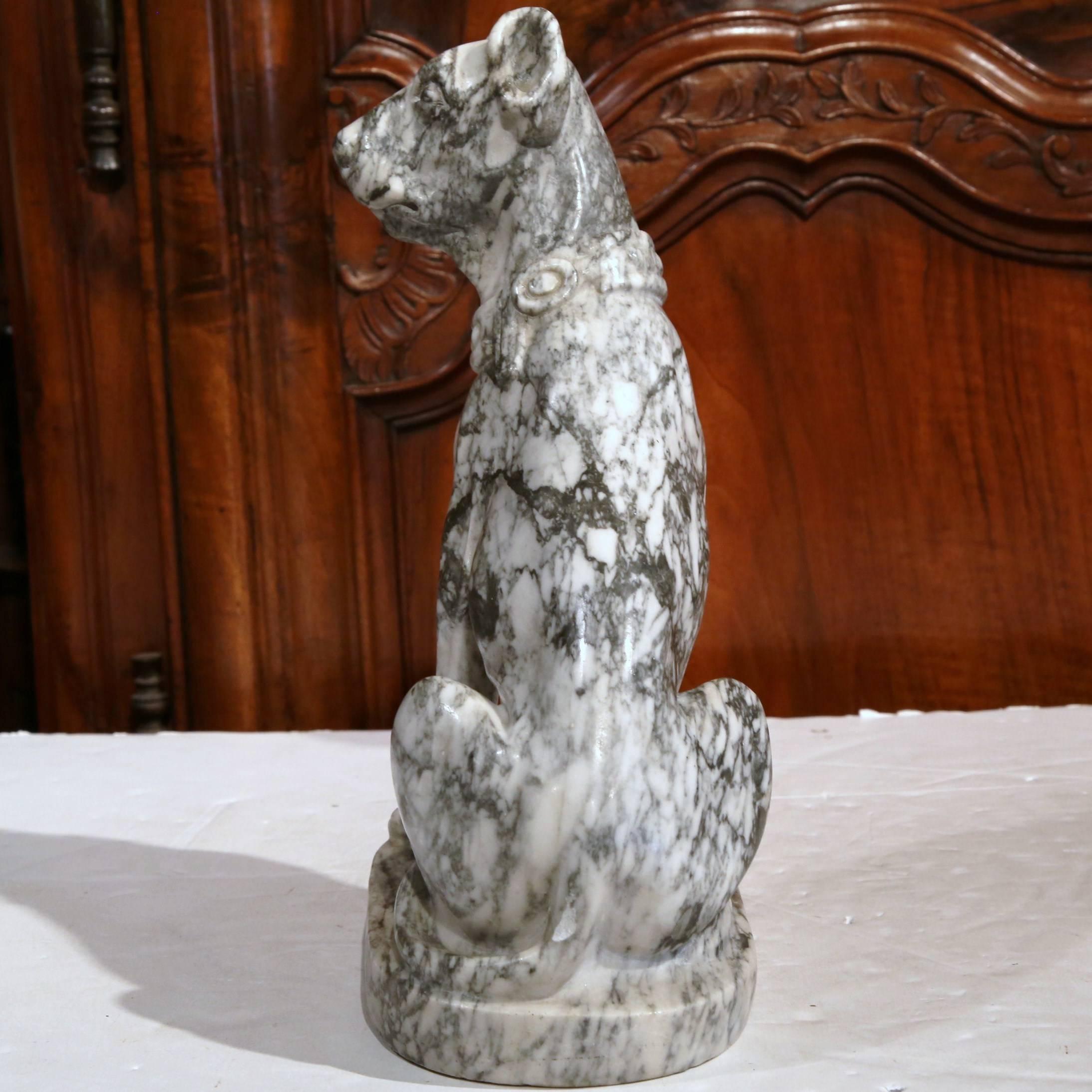 19th Century French Carved Grey and White Marble Dog Sculpture 2
