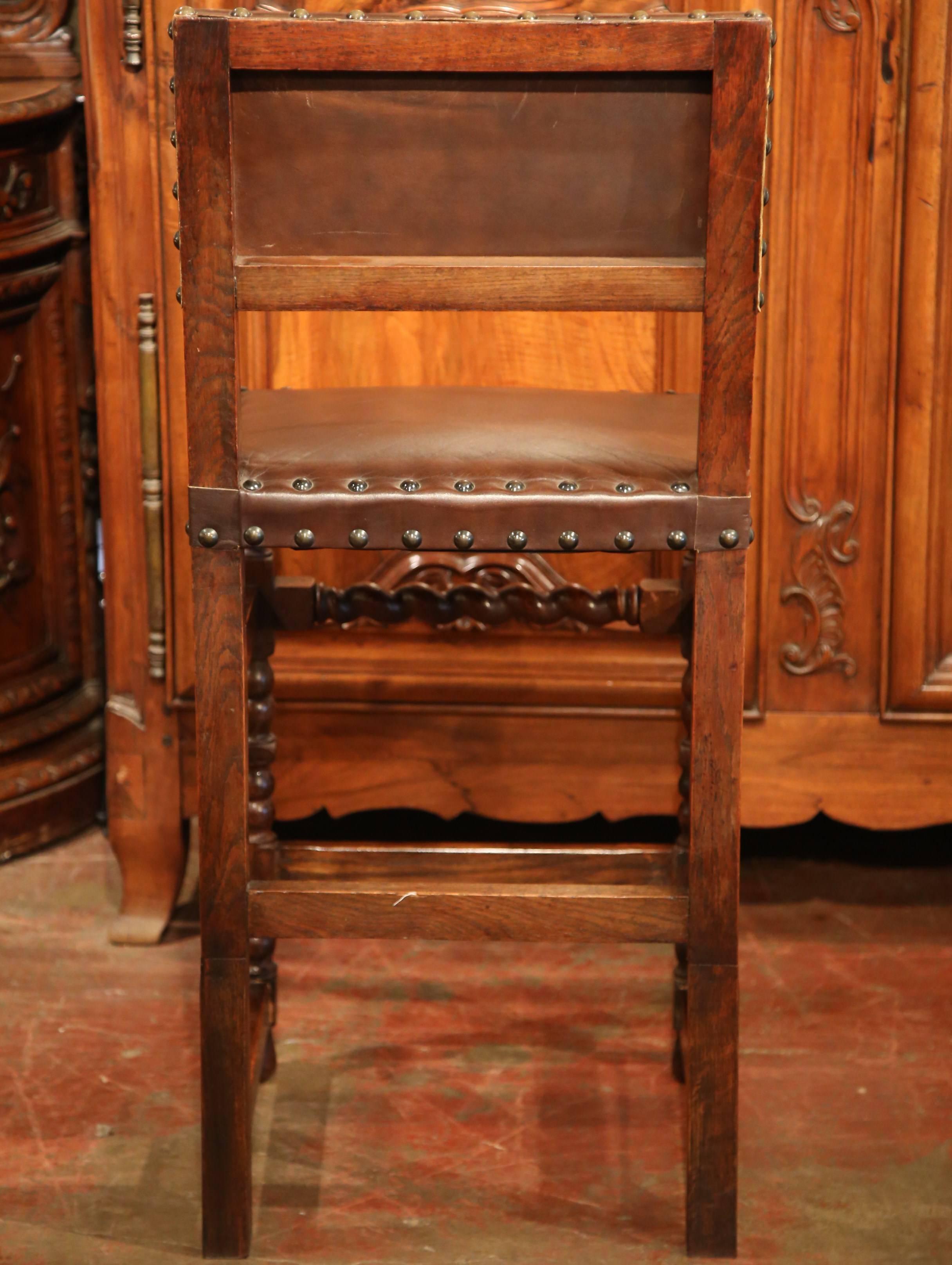 Set of Four 19th Century French Walnut Barstools with Original Leather and Nails 5