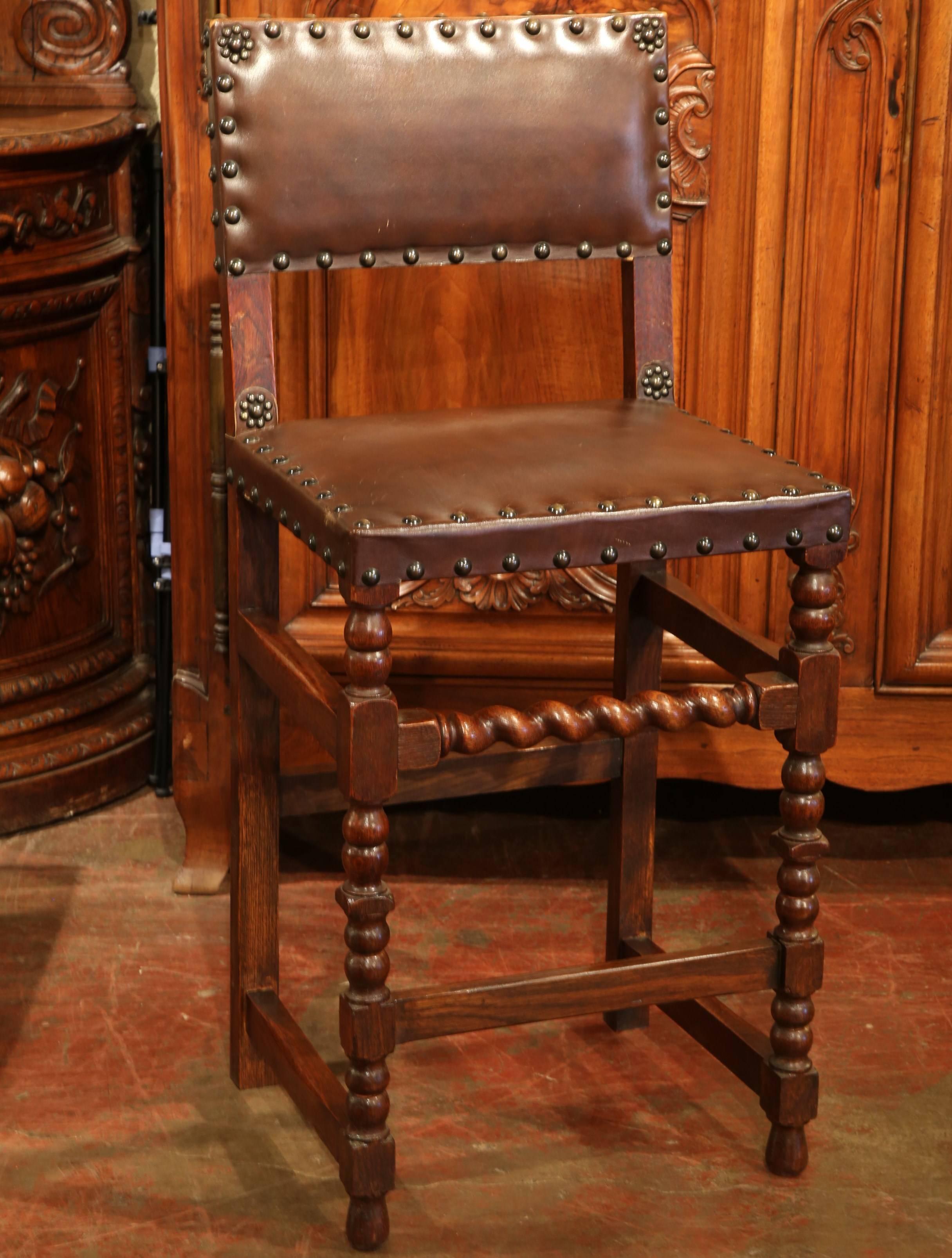 Fine set of four antique bar stools from France, circa 1880. The seat is almost 30