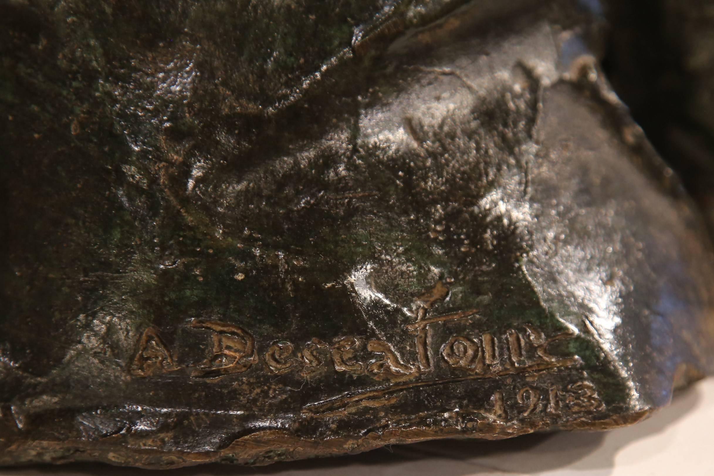 Patinato Busto in bronzo francese dei primi del Novecento Firmato 