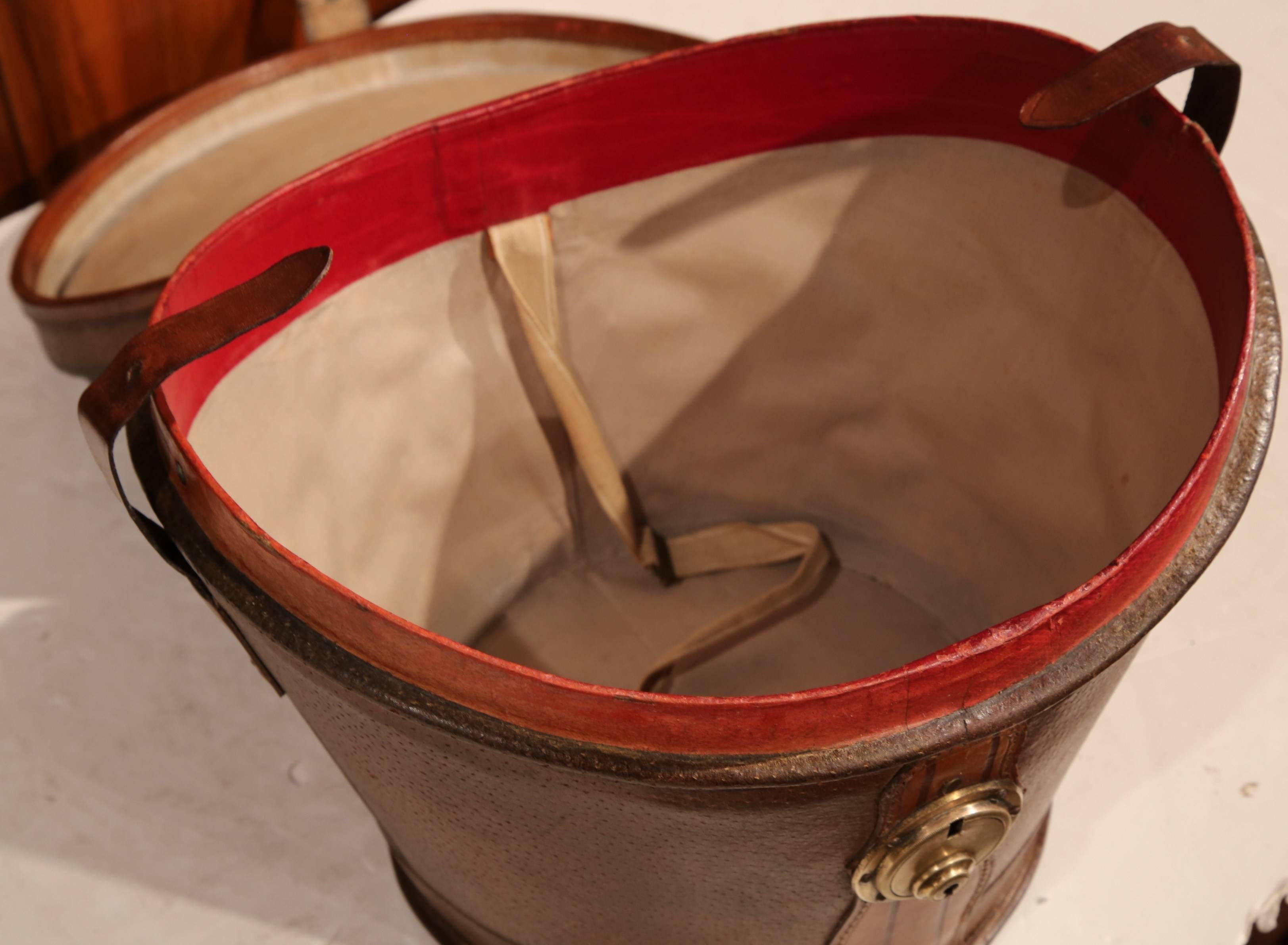 Hand-Crafted 18th Century, French Oval Pigskin Leather Hat Box from Paris