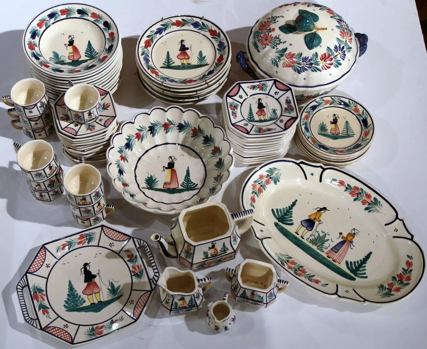 Set of 19th Century French HandPainted Decorative Dishes from Quimper