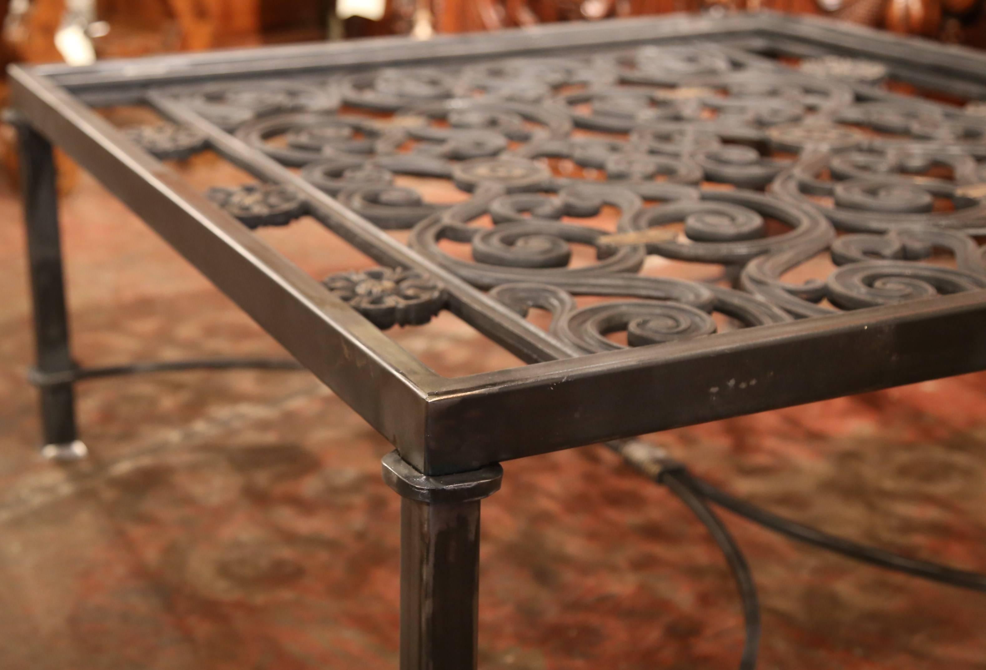 Polished Iron Coffee Table Base Made with Pair of 19th Century French Gates 1