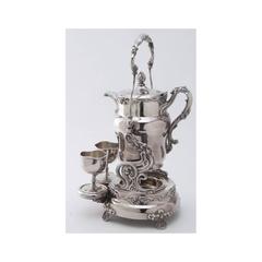 19th Century American Tilting Silver Plated Samovar with Two Goblets and Marking