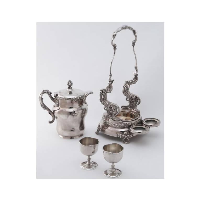 Silvered 19th Century American Tilting Silver Plated Samovar with Two Goblets and Marking