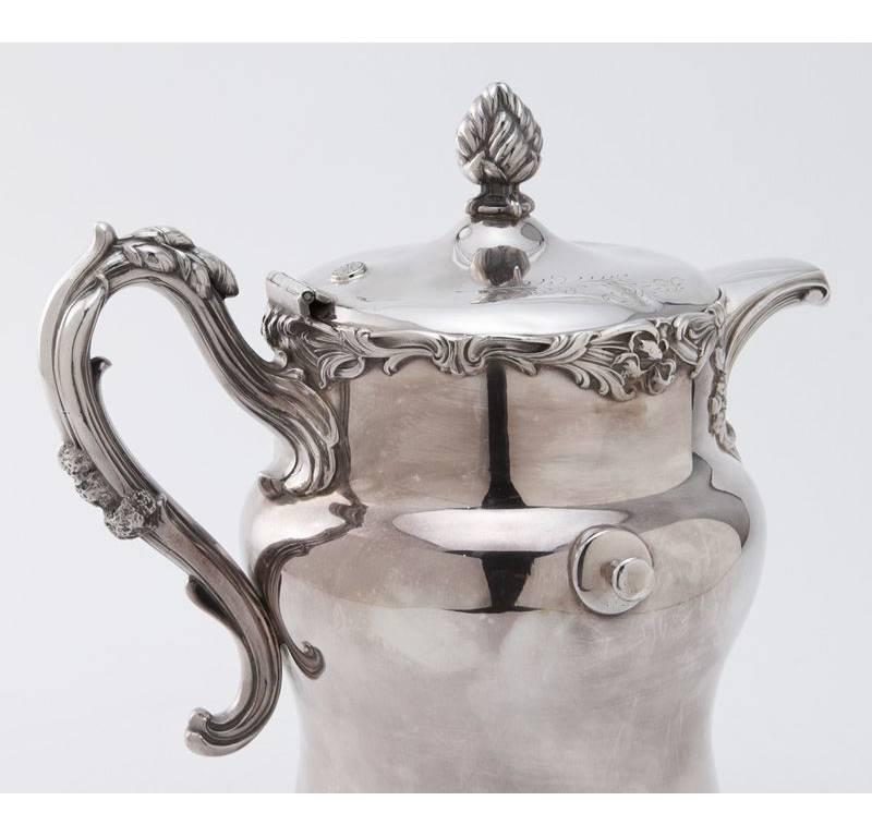 Metal 19th Century American Tilting Silver Plated Samovar with Two Goblets and Marking