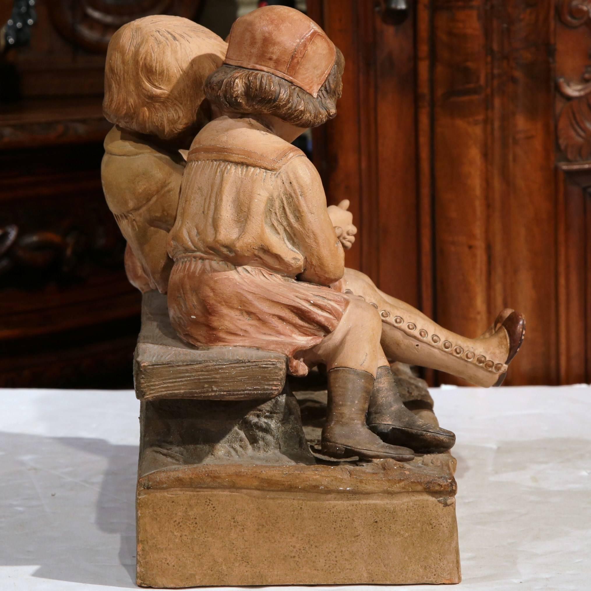 19th Century French Carved Terracotta Sculpture Composition Signed Baleaio For Sale 2