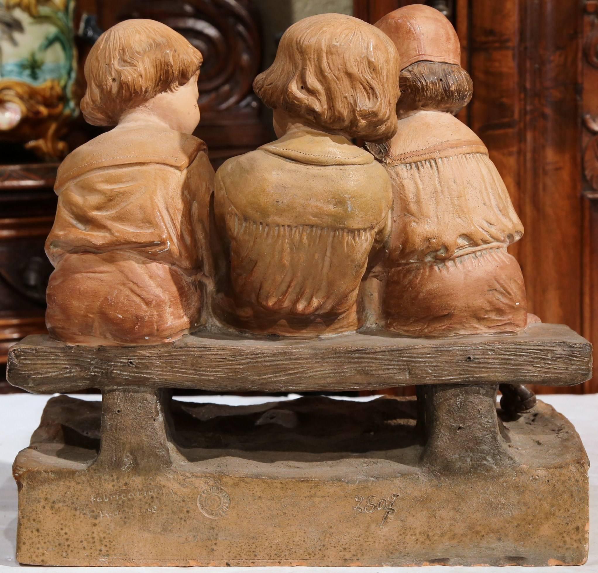 19th Century French Carved Terracotta Sculpture Composition Signed Baleaio For Sale 4