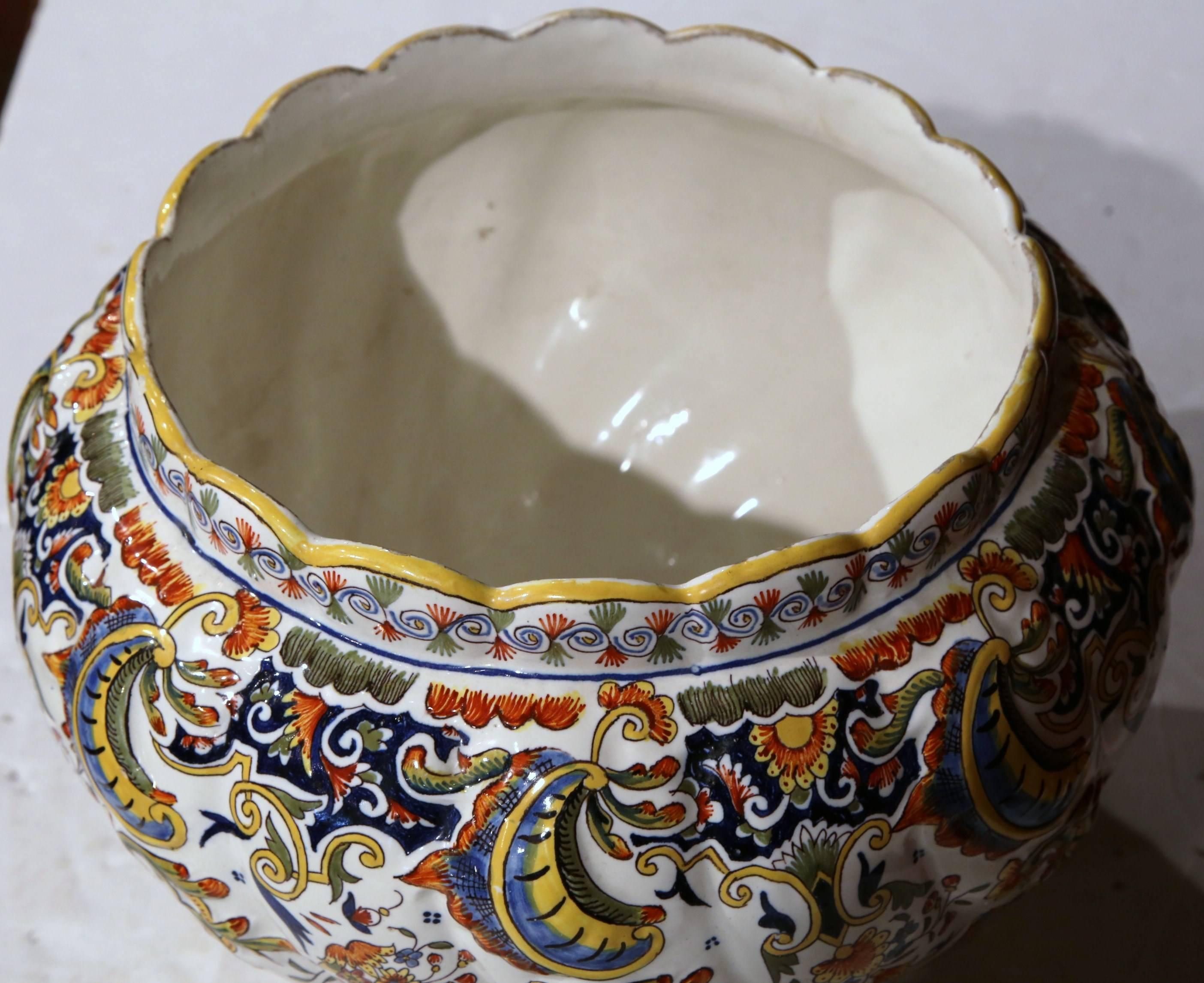 Early 20th Century, French Hand-Painted Ceramic Cache Pot from Normandy 3