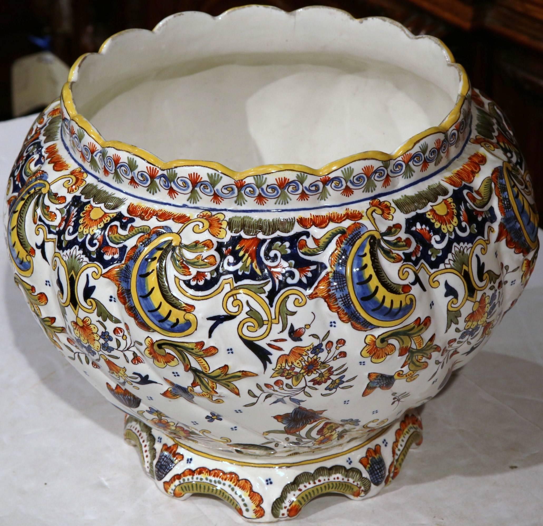 Early 20th Century, French Hand-Painted Ceramic Cache Pot from Normandy 1