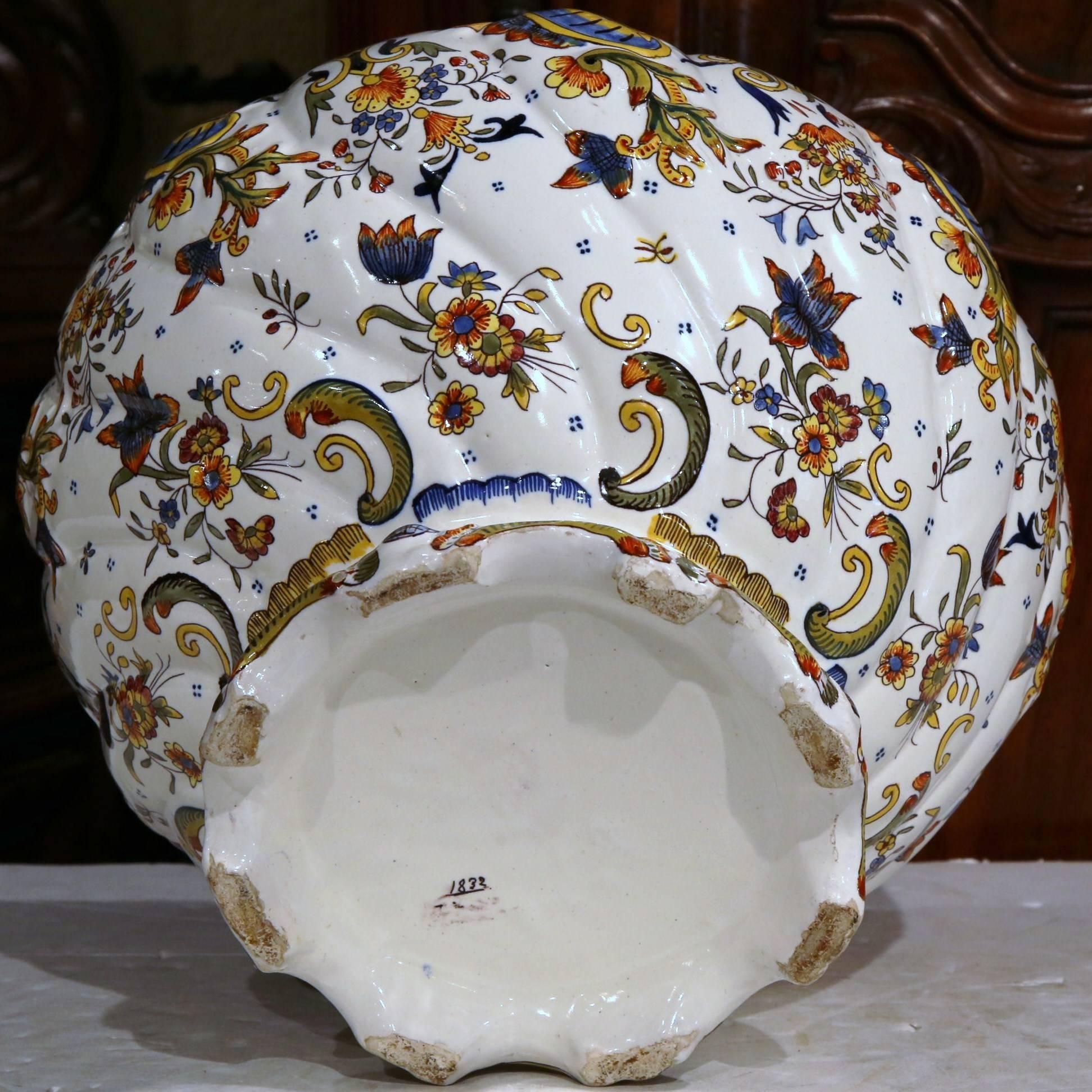 Early 20th Century, French Hand-Painted Ceramic Cache Pot from Normandy 6