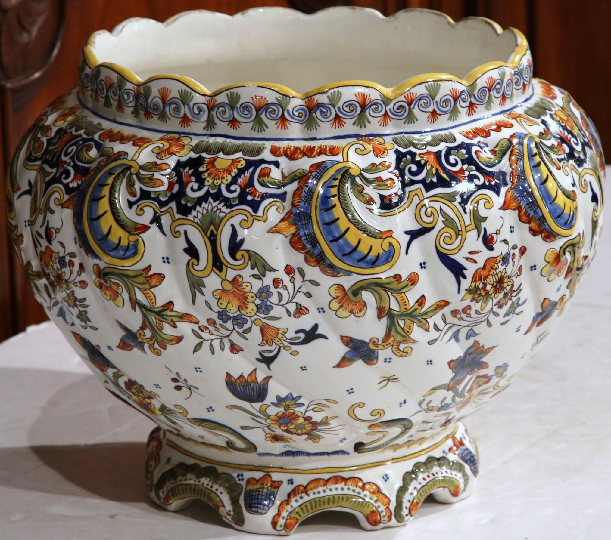 Early 20th Century, French Hand-Painted Ceramic Cache Pot from Normandy 5