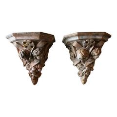 Pair of Large 19th Century French Terracotta Wall Brackets with Angels 7