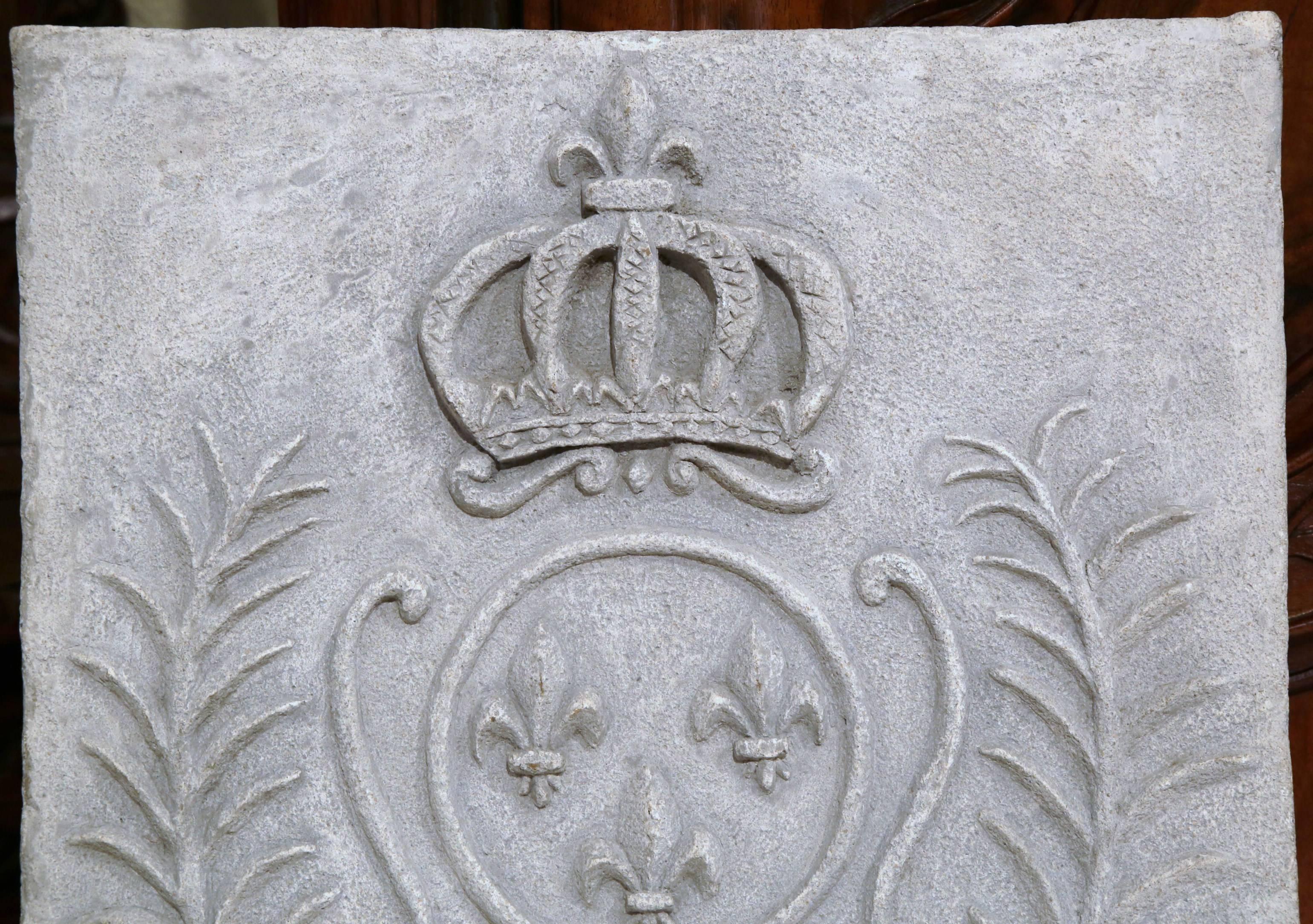 Cast Stone 19th Century French Carved Stone Kingdom of France Crest with Fleurs De Lys