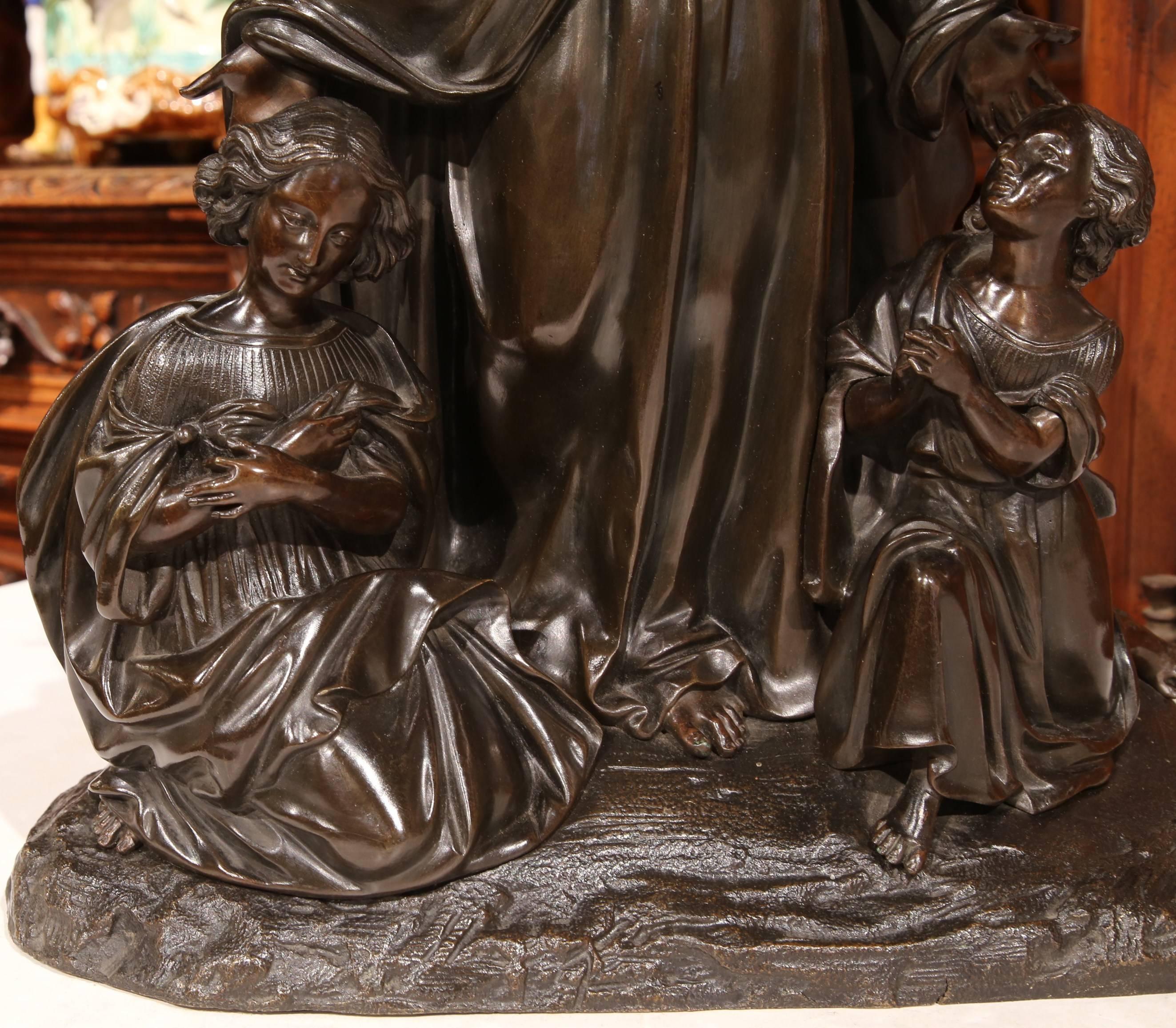 19th Century French Patinated Bronze Sculpture Composition of Jesus Christ In Excellent Condition In Dallas, TX