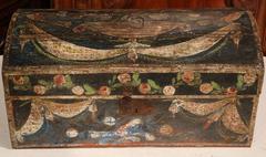 18th Century French Painted Wedding Box from Normandy with Birds and Flowers