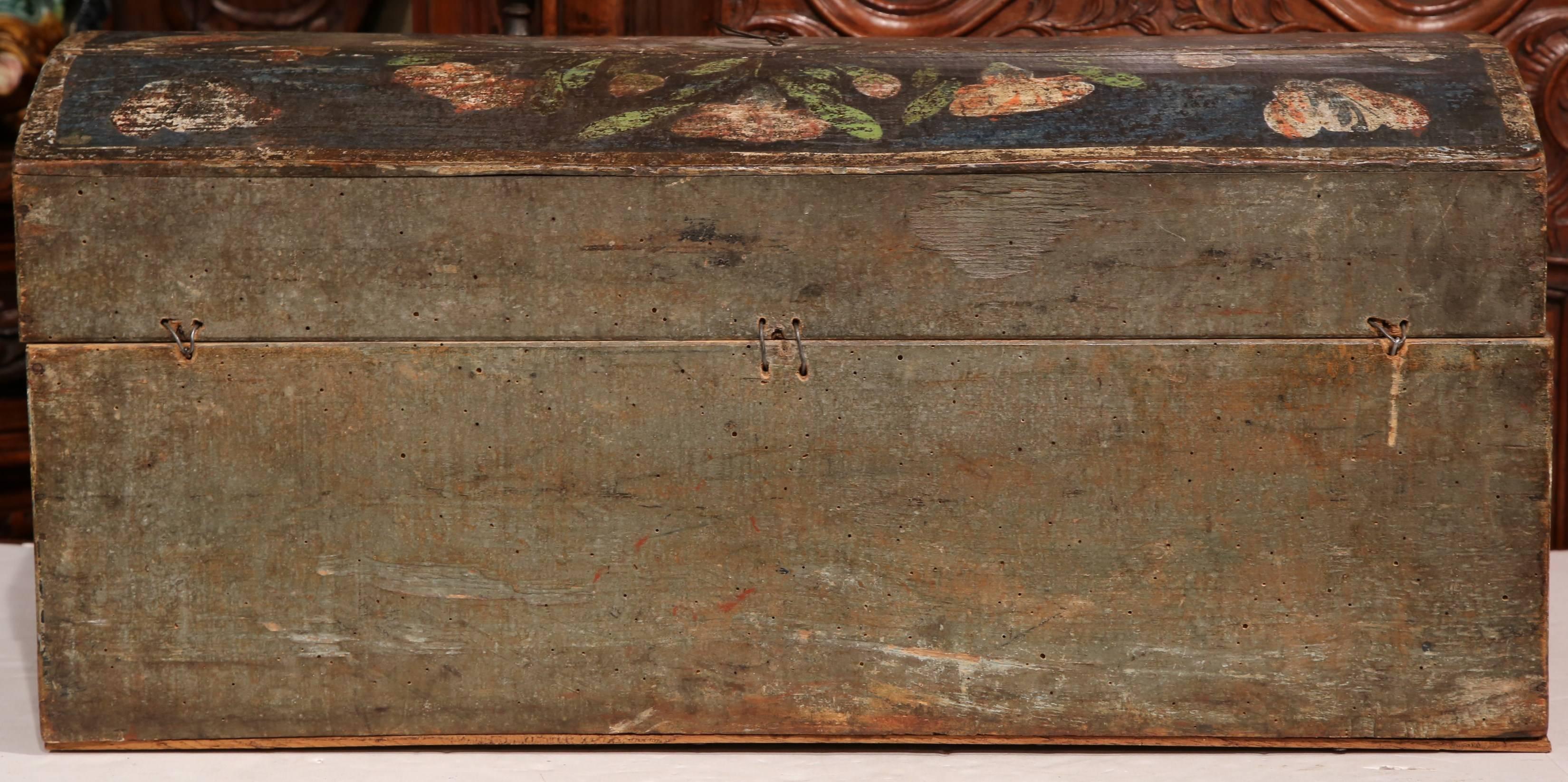 18th Century French Painted Wedding Box from Normandy with Birds and Flowers 5