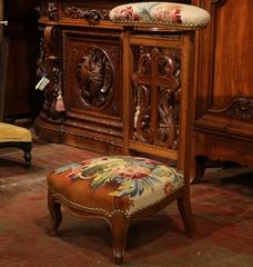 19th Century French Louis XV Carved Walnut "Prie-Dieu" with Aubusson Tapestry