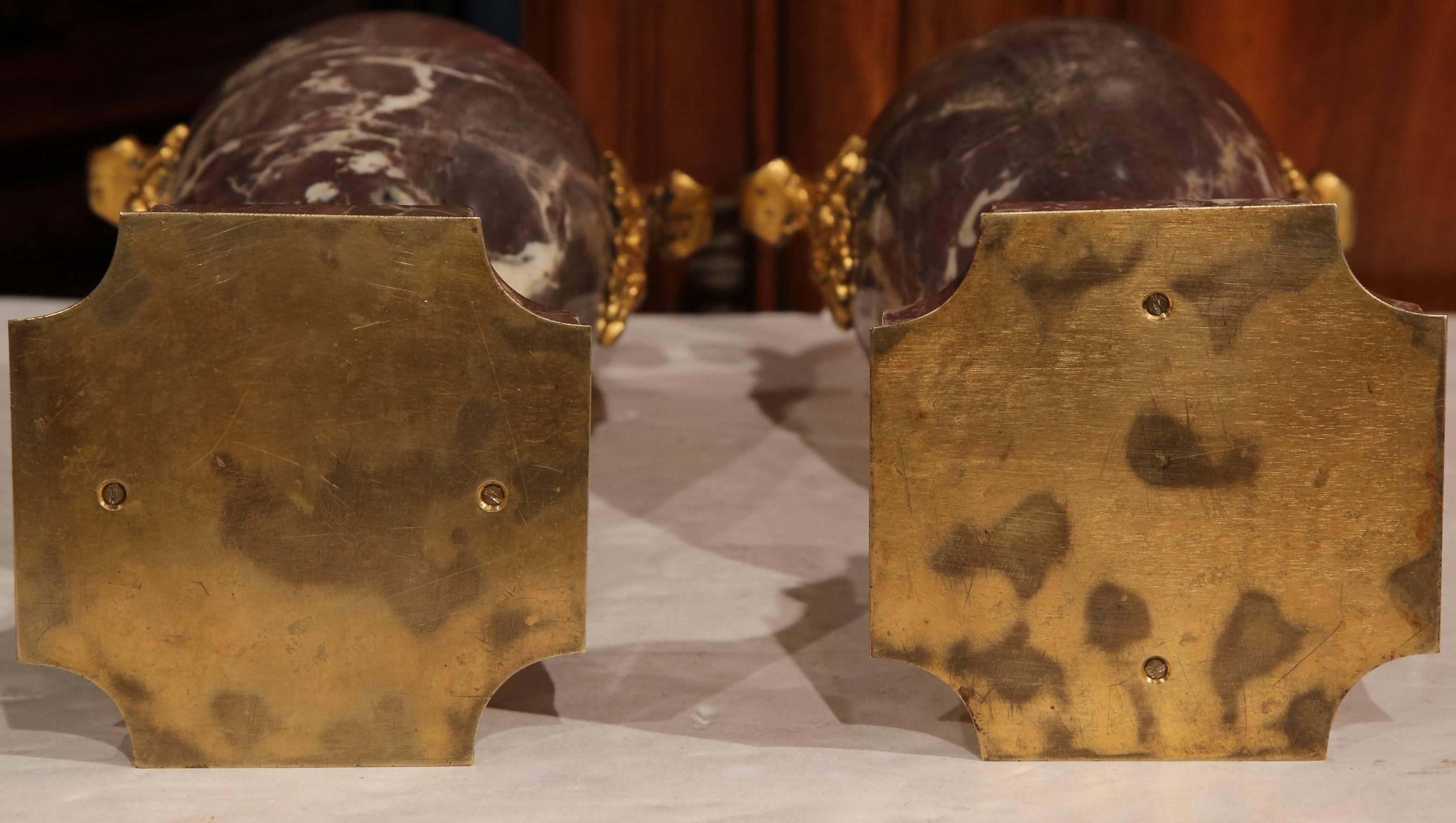 Pair of 19th Century French Louis XVI Marble and Bronze Cassolettes Mantel Urns 5