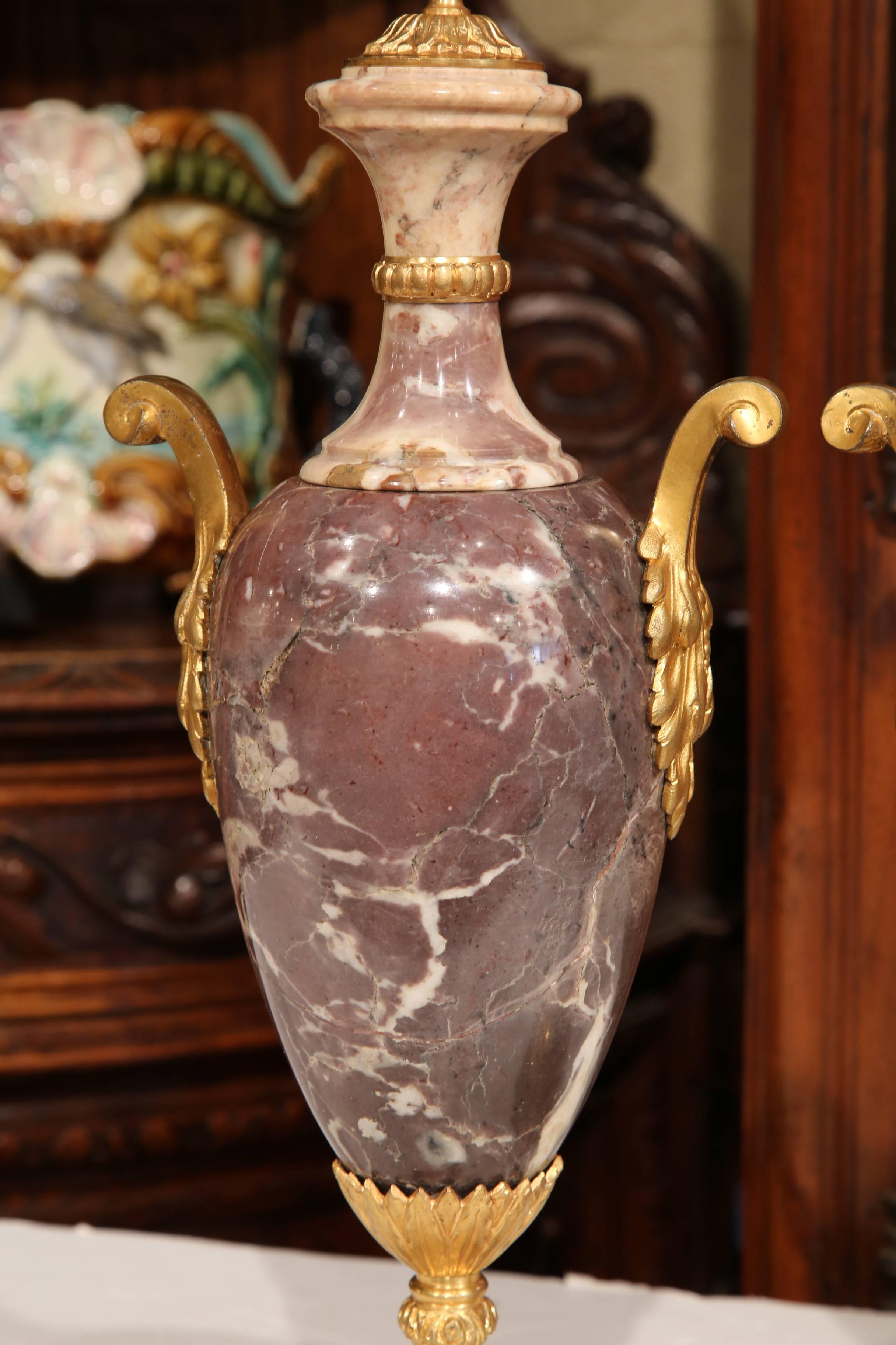 Pair of 19th Century French Louis XVI Marble and Bronze Cassolettes Mantel Urns 4