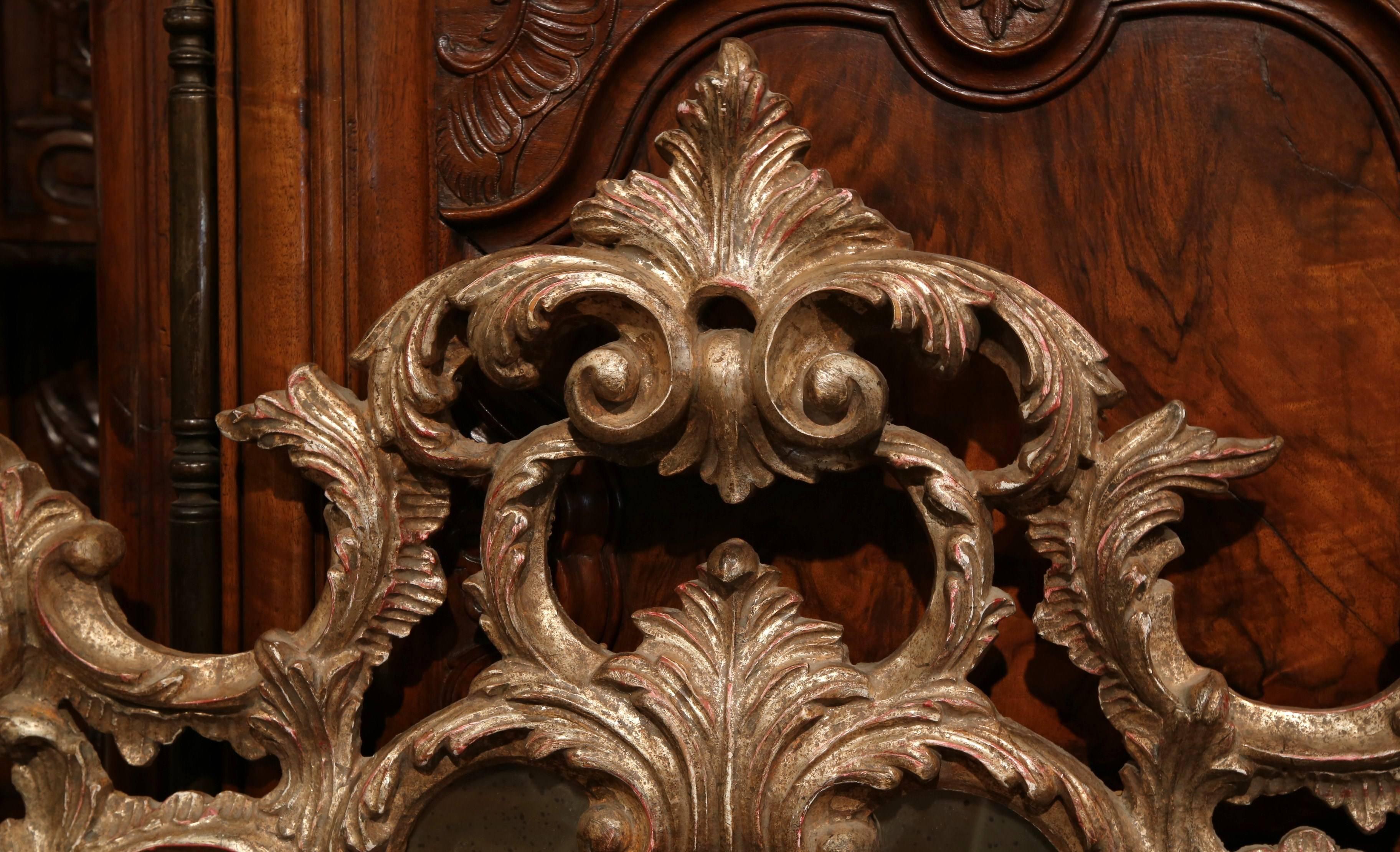 Mid-20th Century, Italian Carved Silver Leaf Wall Mirror with Smoked Glass In Excellent Condition In Dallas, TX