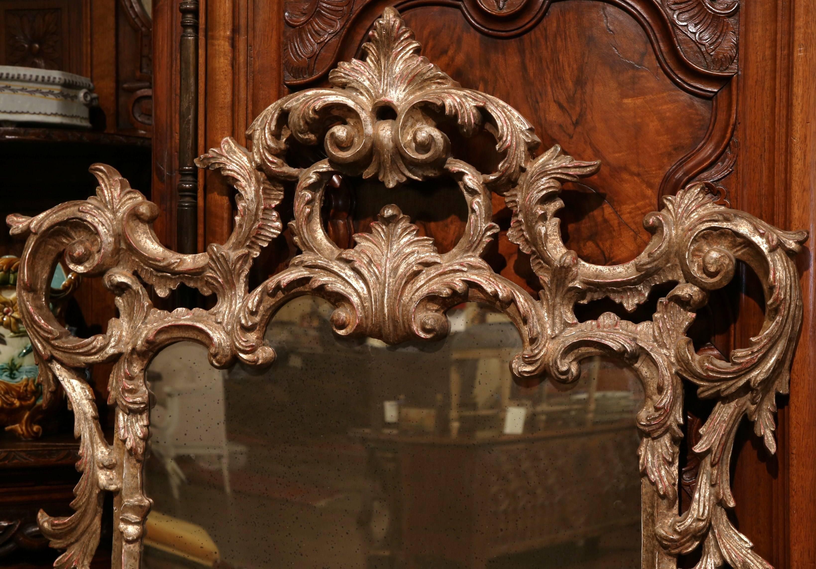 Mid-20th Century, Italian Carved Silver Leaf Wall Mirror with Smoked Glass (Louis XV.)
