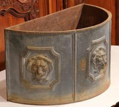 19th Century French Demilune Iron Jardiniere with Framed Lion Heads
