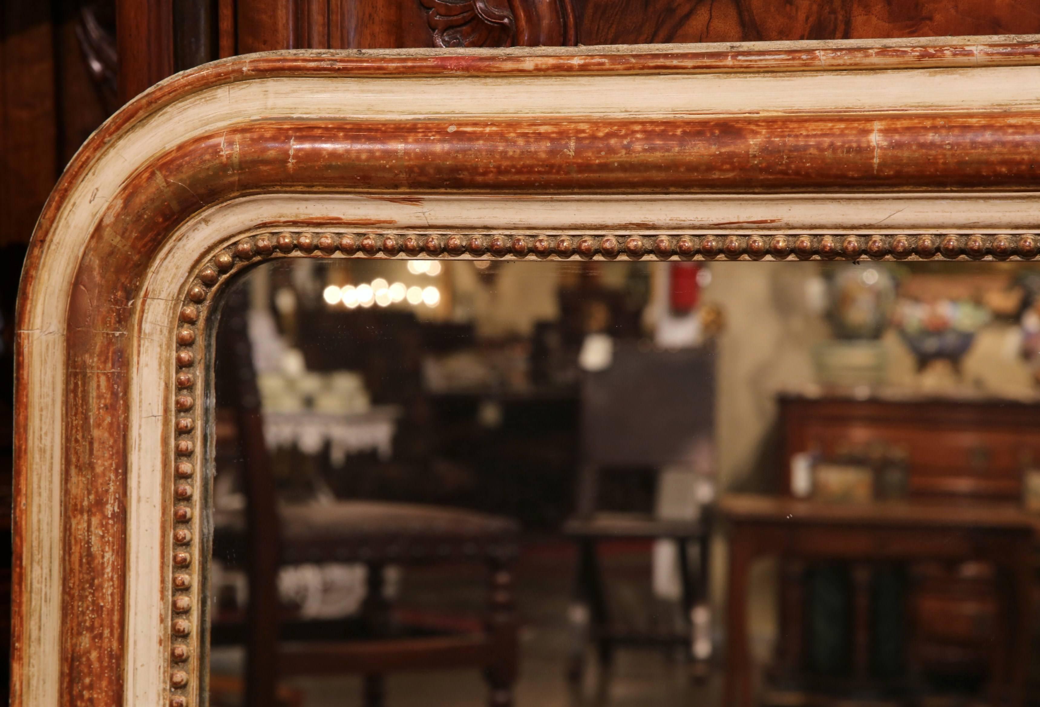 Hand-Carved 19th Century French Louis Philippe Two-Tone Red and Gesso over Gilt Mirror