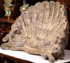 17th Century French Hand-Carved Shell Basin with Original Painted Finish