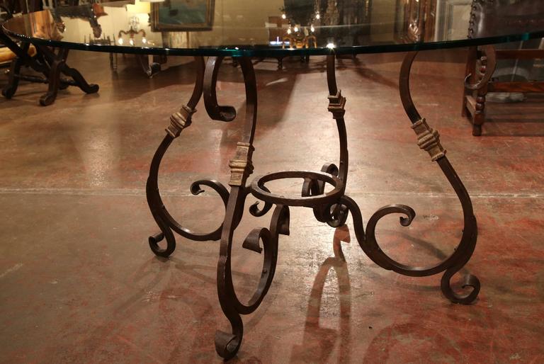 Wrought Iron French Table Base with Round Glass Top at 1stDibs